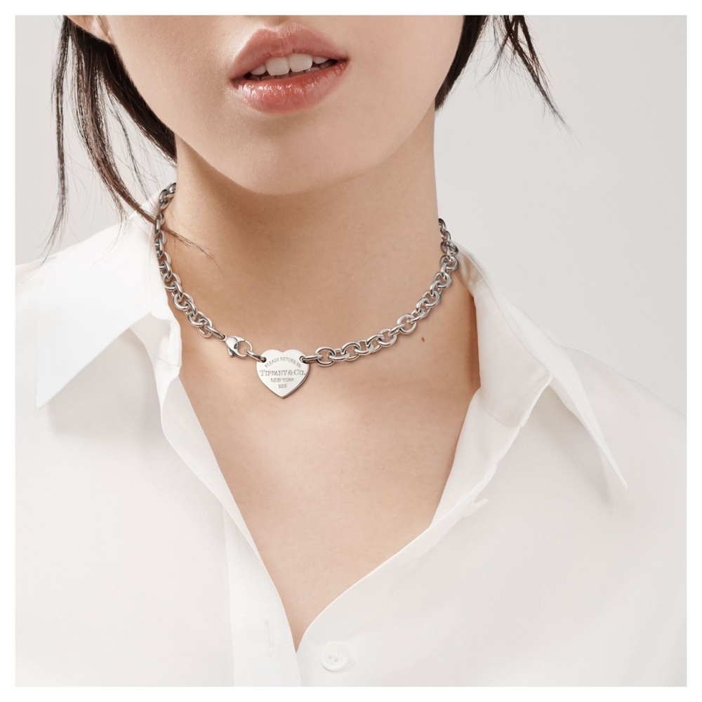 Tiffany & Co. Return to Tiffany Heart Tag Necklace Choker 100% AUTHENTIC w box